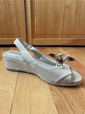 Refresh Beige Open-Toe Slingback Wedge Sandals